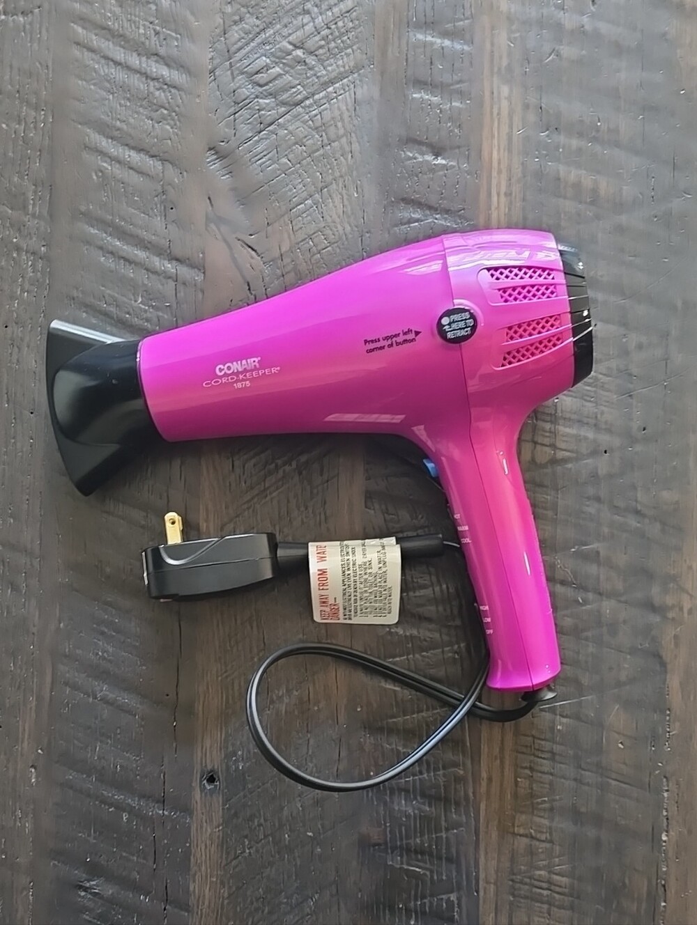 Conair Pink Compact Hair Dryer With Cord Retractor